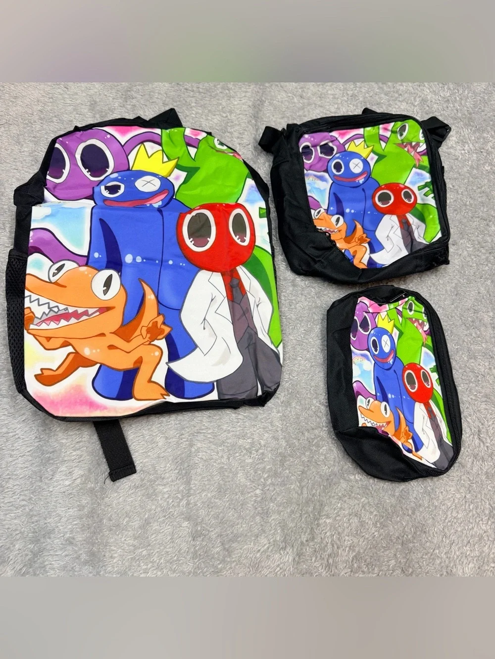 Rainbow Friends Cartoon Character Kids Backpack Set in Multicolor